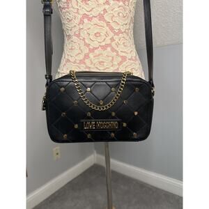 VGUC LOVE MOSCHINO Borsa Nero Faux Leather Crossbody Bag Studded Adjustable